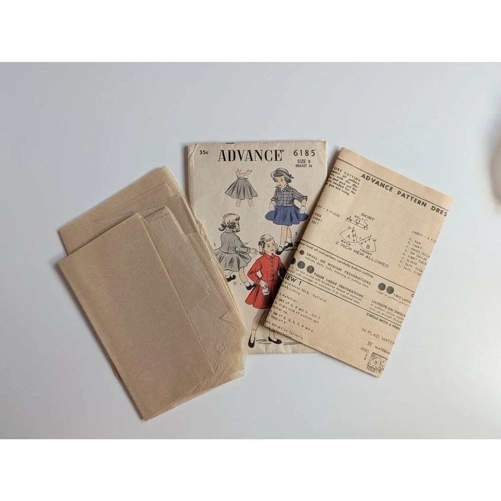 Advance 6185 Girls Suit and Skirt Sewing Pattern Size 8 Breast 26 VTG 1950s